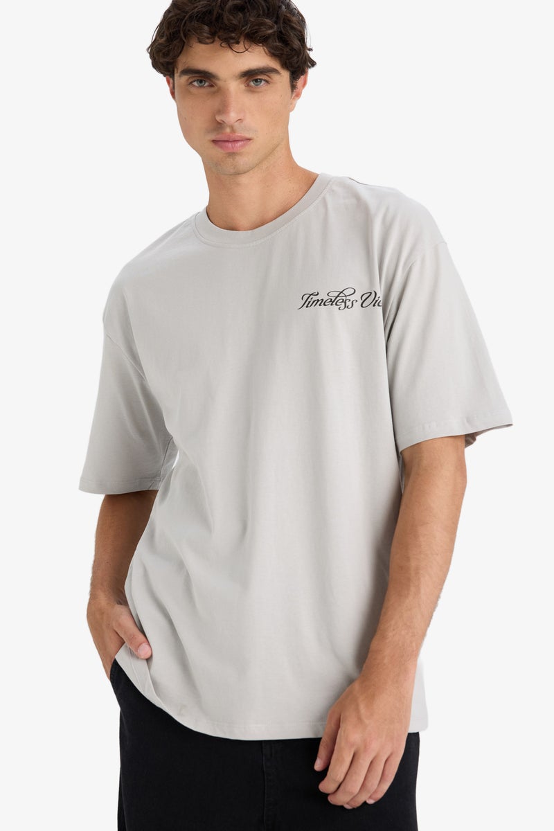 DeFacto Grey Man Boxy Fit Crew Neck Printed Short Sleeve T-Shirt Casual - Image 4